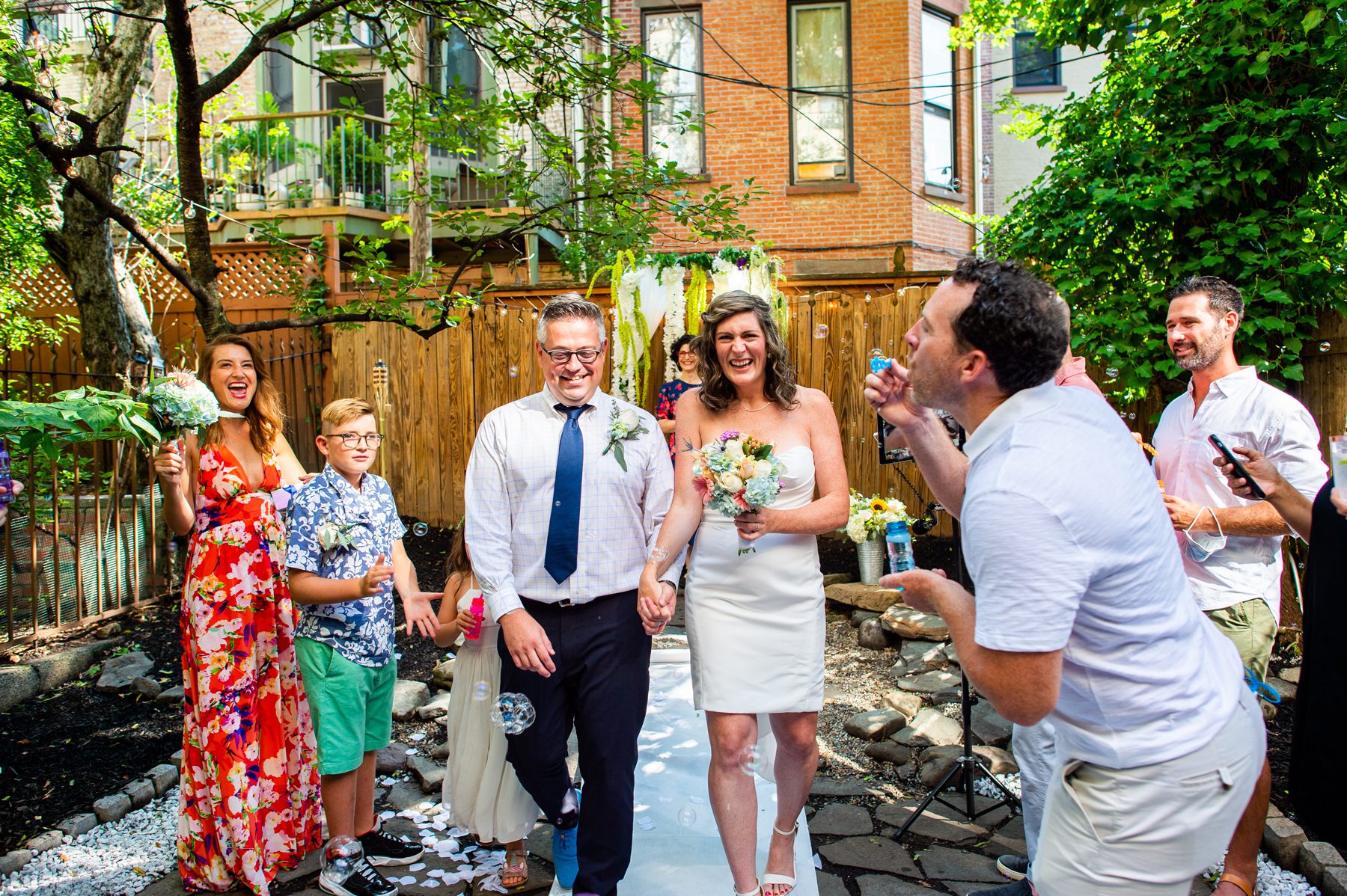 Couple after their backyard wedding ceremony in Brooklyn
