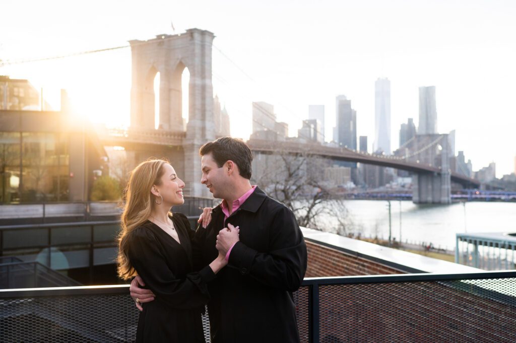 Sunset Engagement Photo at Brooklyn Bridge Park 