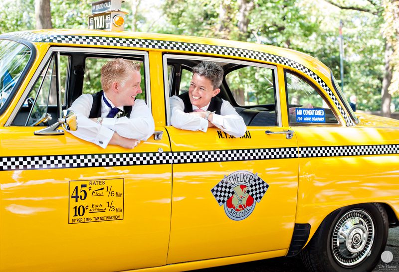 Same Sex Wedding Checker Cab Vintage