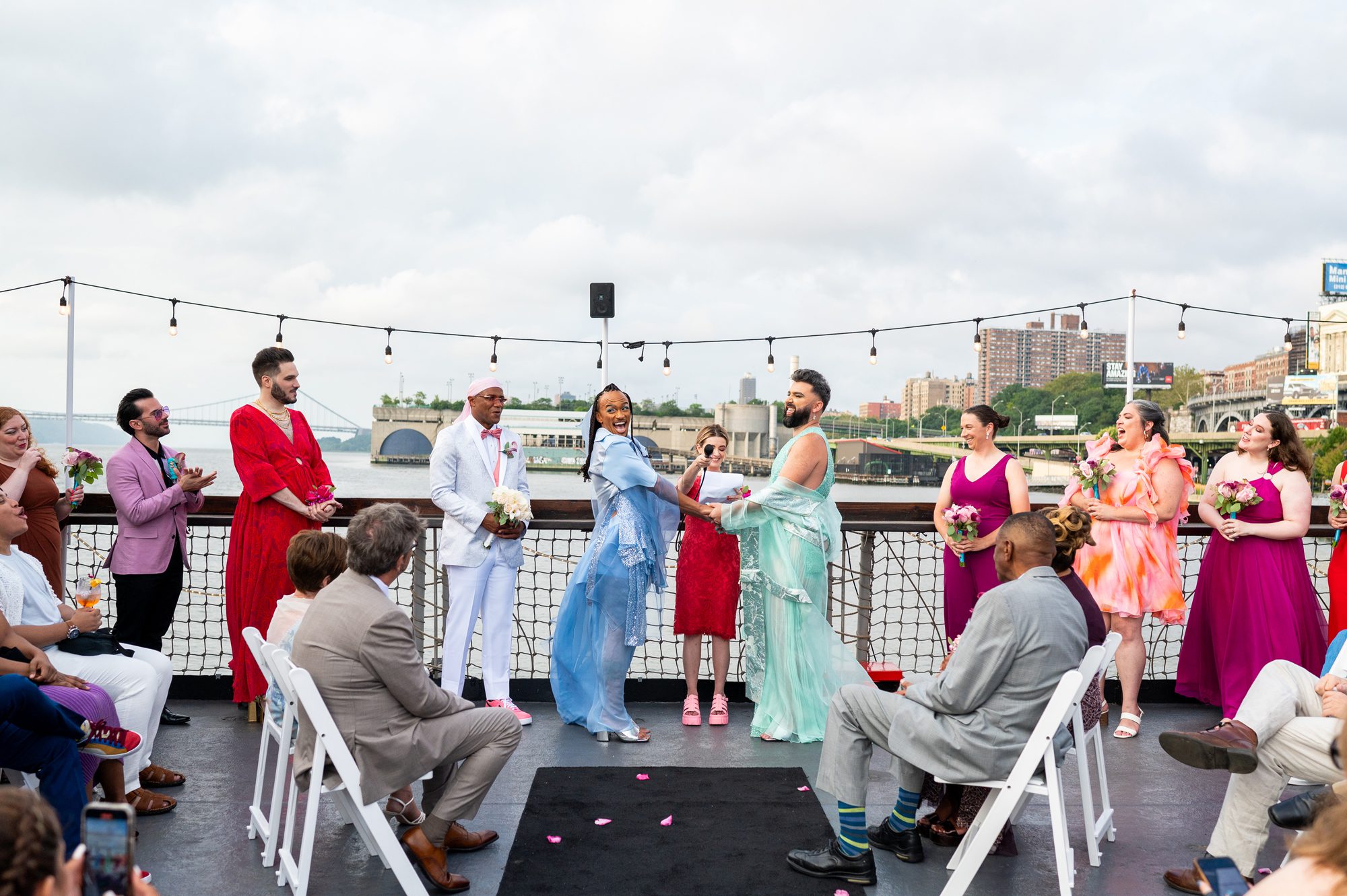 A couple getting married at unique wedding venue in NYC the Baylander Steel Beach in Harlem. 