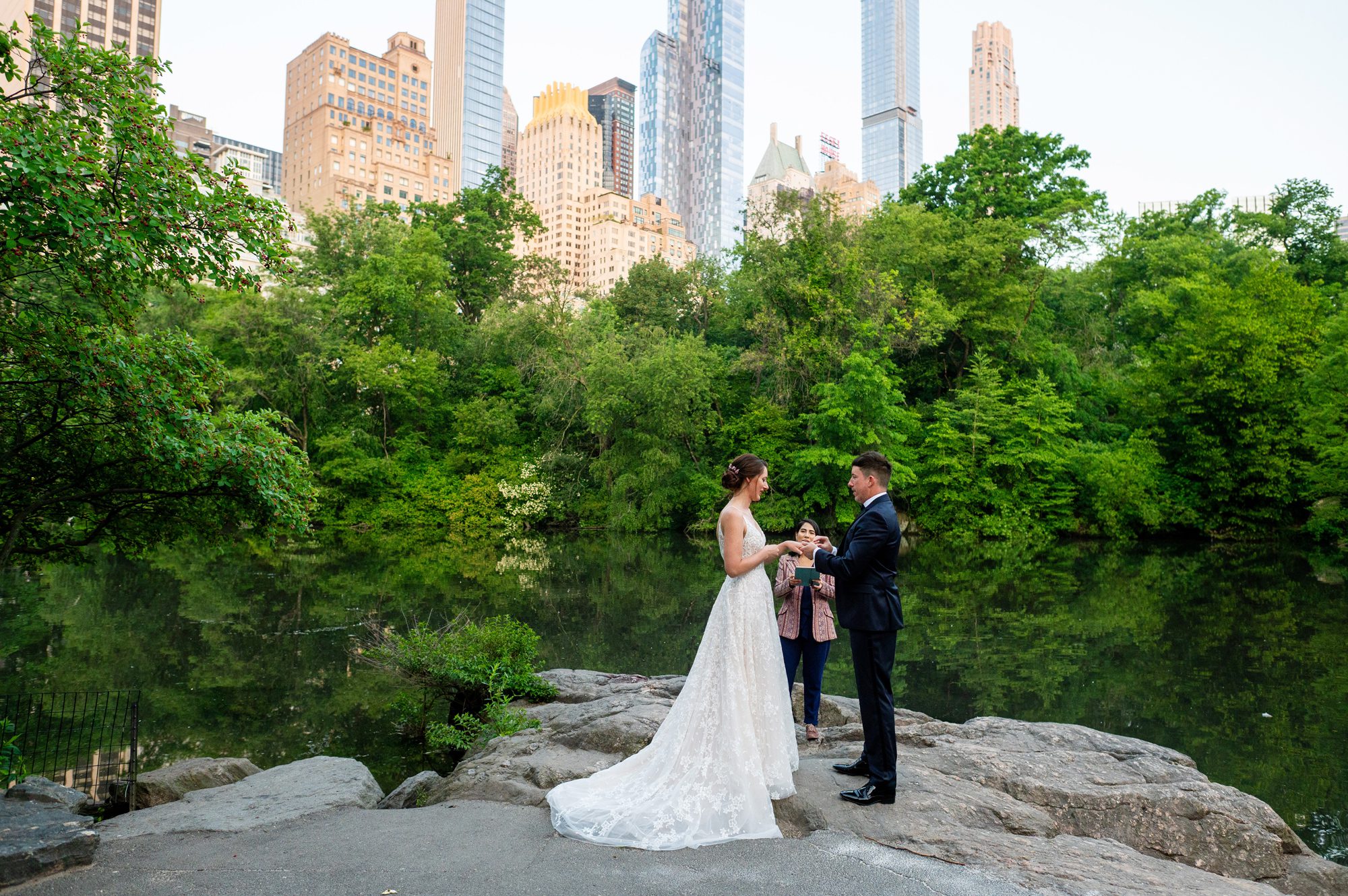 Couple getting married in Central Park at sunrise