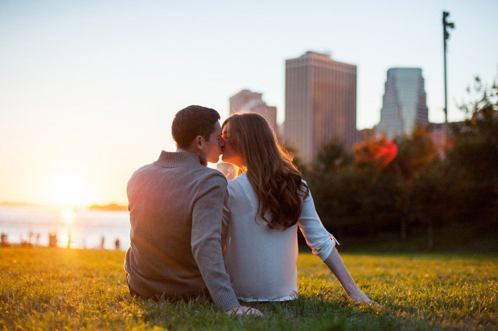 Engagement Photos at Brooklyn Bridge Park at Sunset