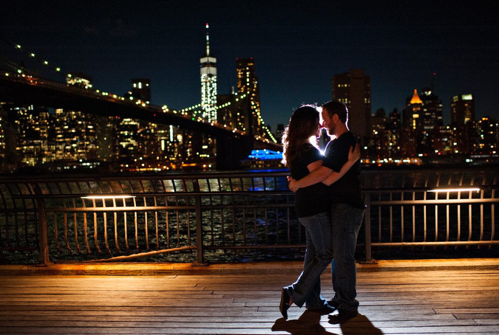Night Engagement Photos in Brooklyn Bridge Park