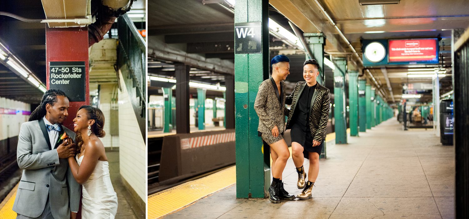 Photos in the Subway for New York Wedding