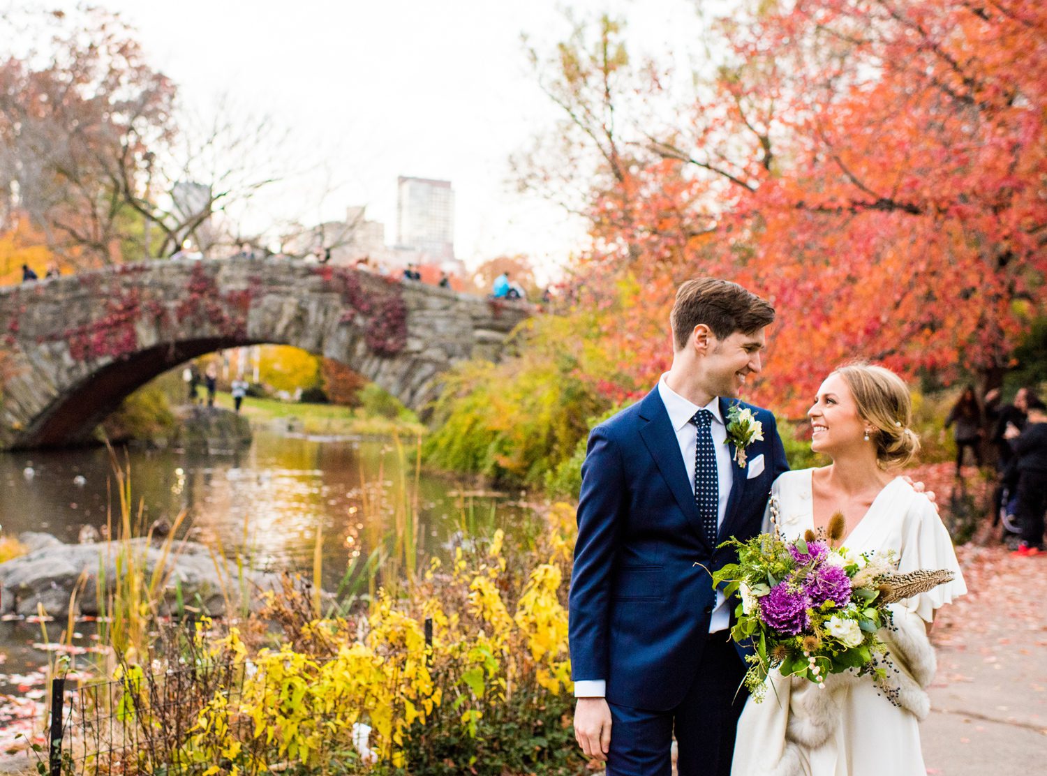 Fall Leaves in Central Park Wedding