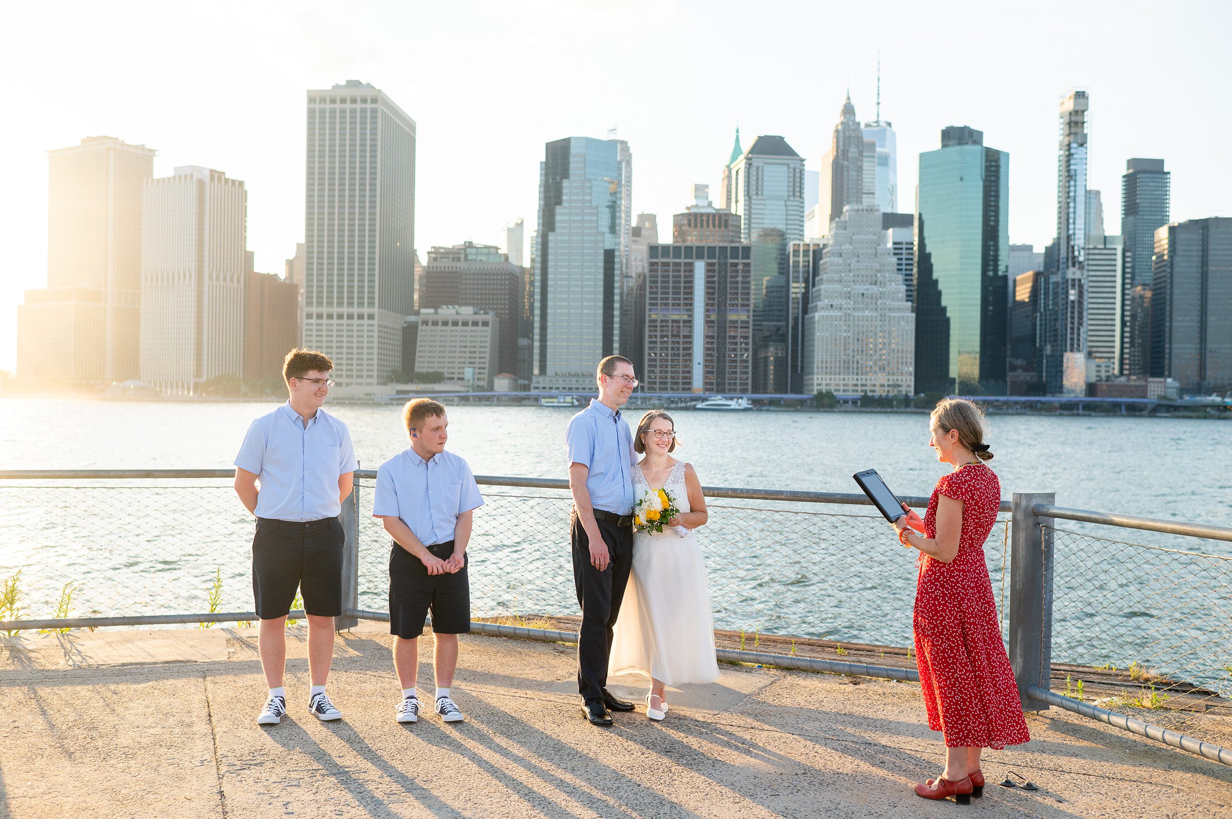 Brooklyn Bridge Park Wedding Ceremony at Sunset on Pier 3