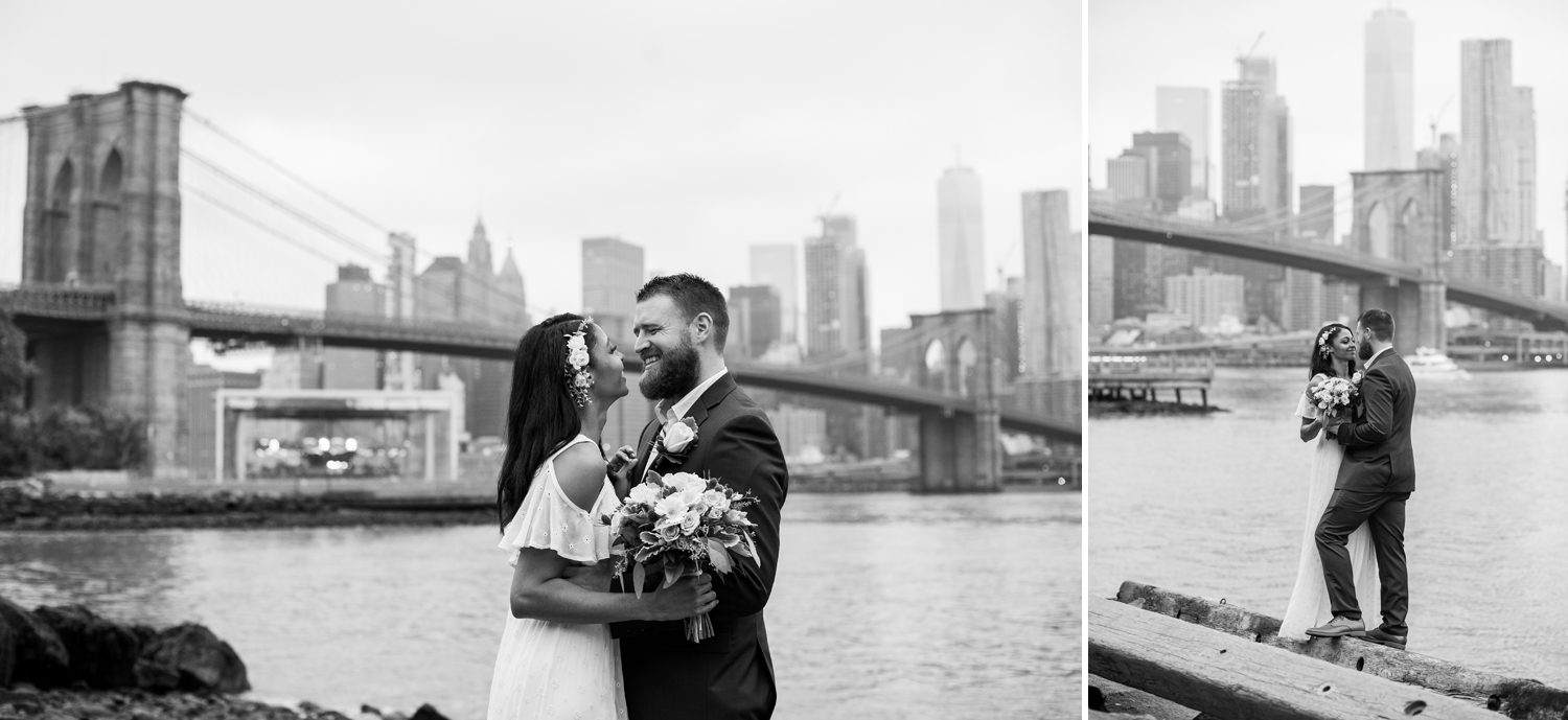 Black and White Wedding Photos Brooklyn Bridge 