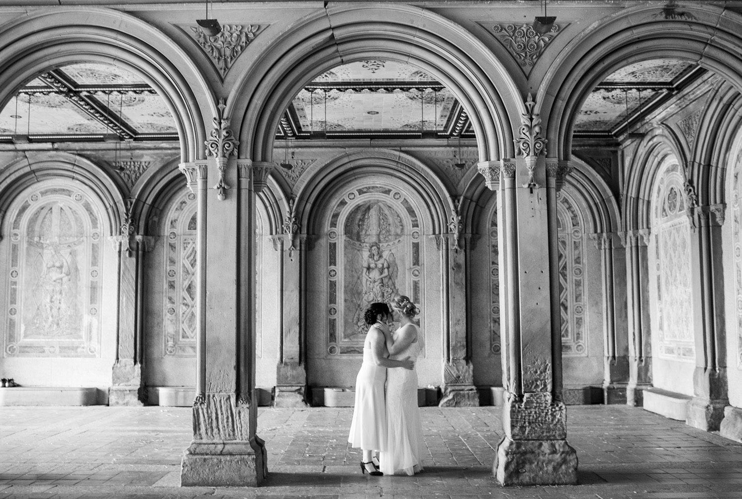 Two Brides at Bethesda Terrace 