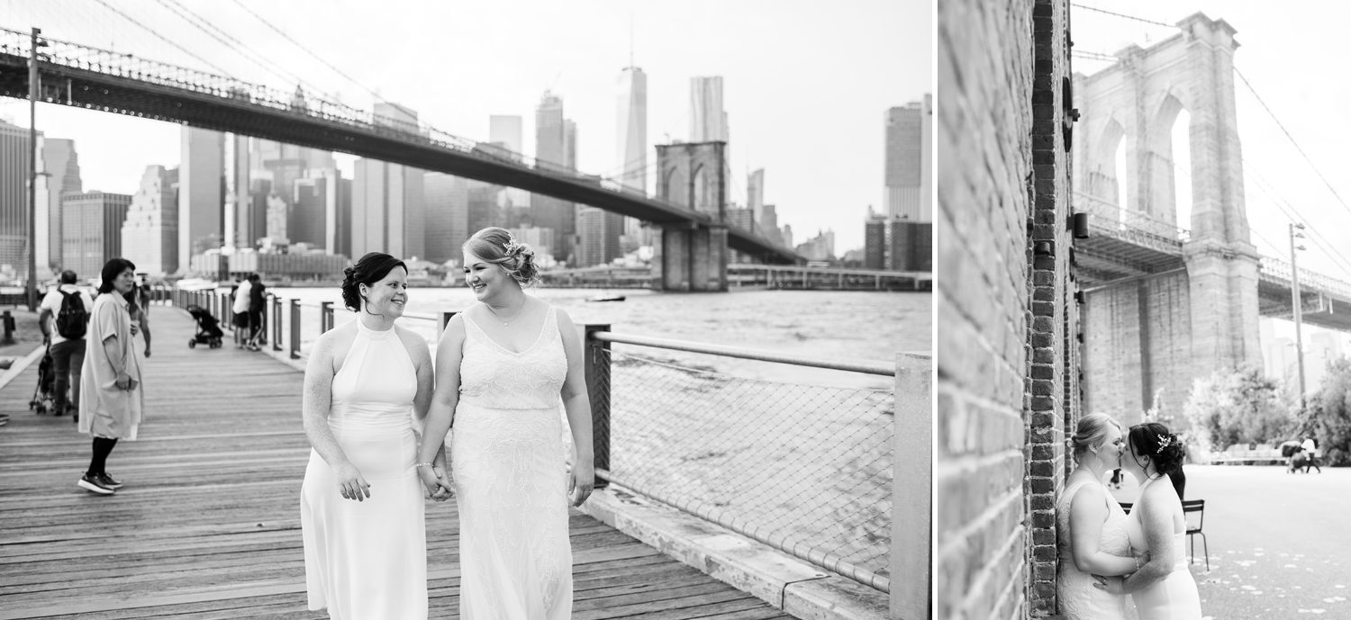 Black and White Brooklyn Bridge Park Wedding Photos 