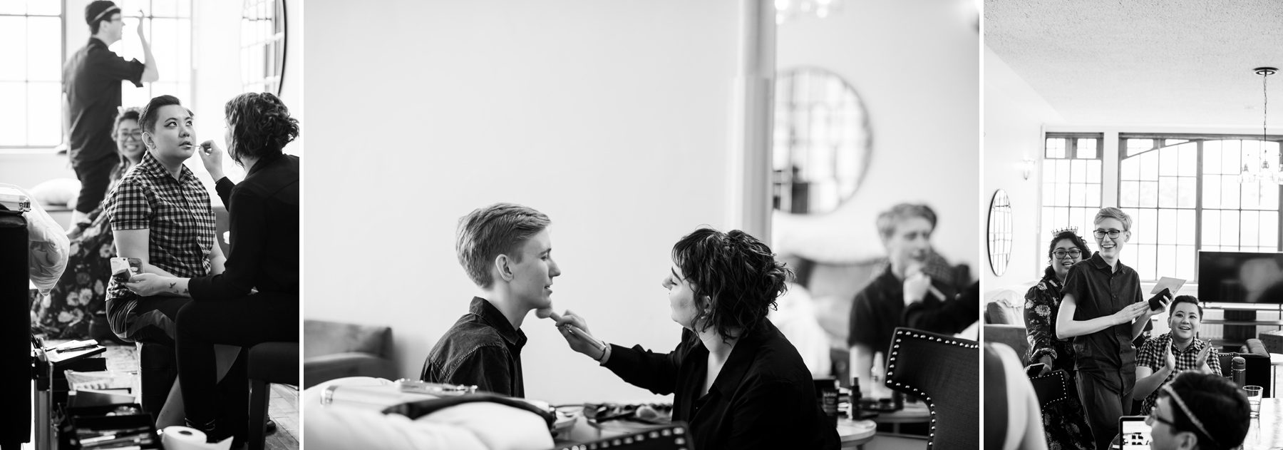 Black and White Queer Couple getting ready photos 