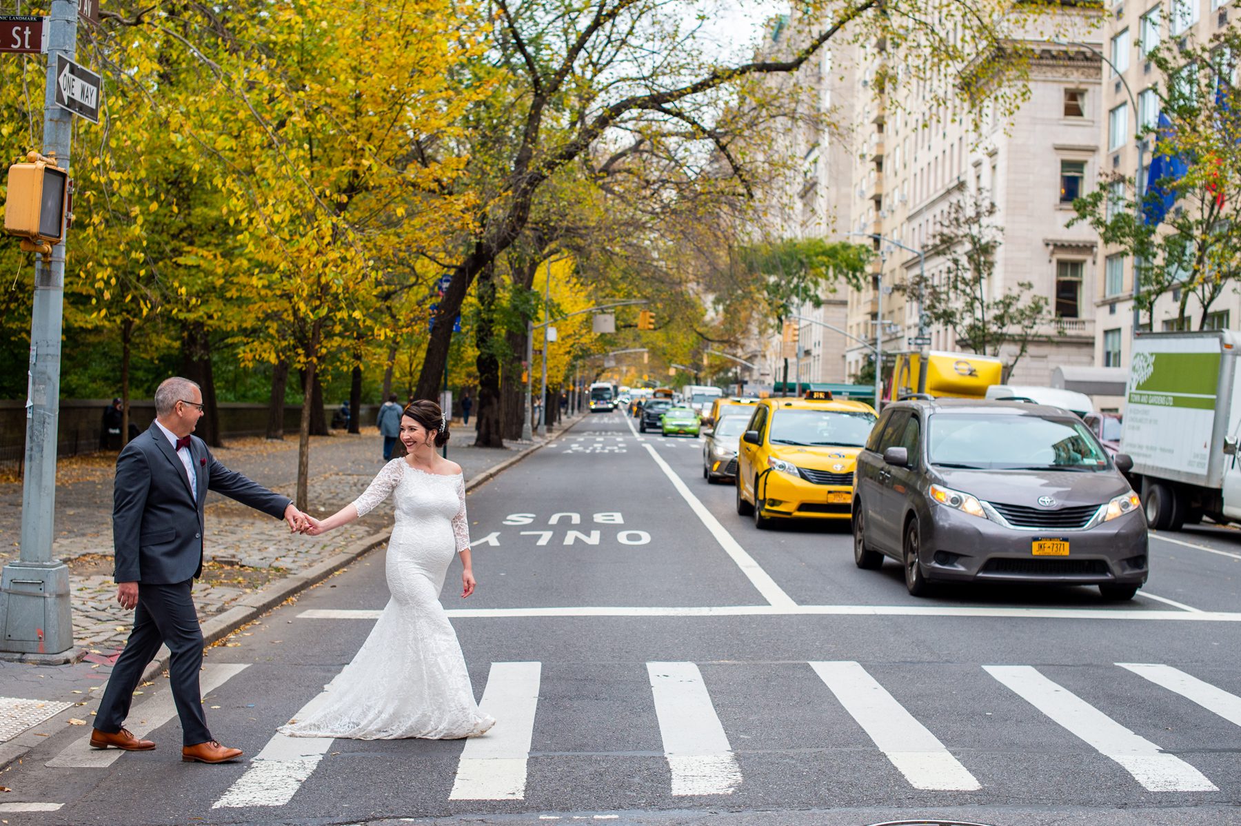 Bride and Groom in Crosswalk NYC 