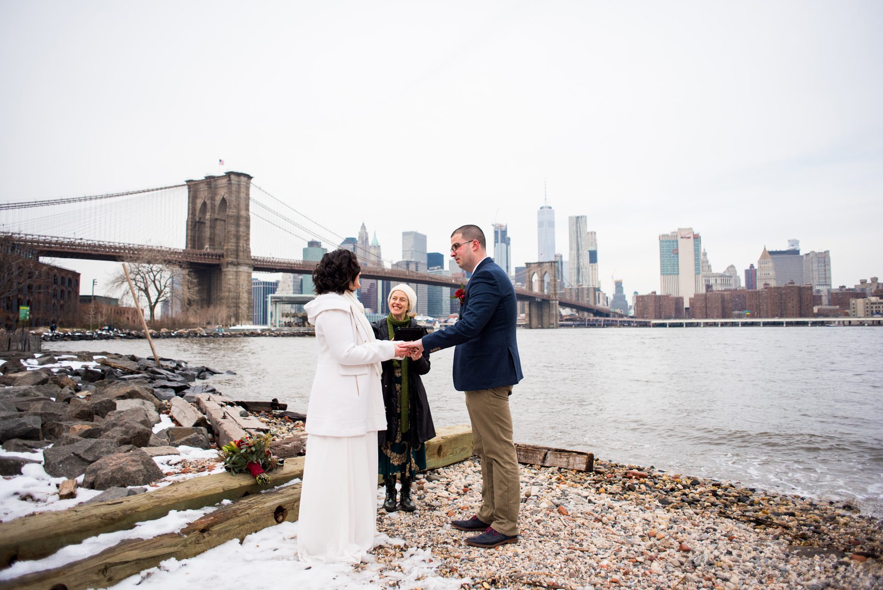 Winter Brooklyn Bridge Park Wedding Ceremony 