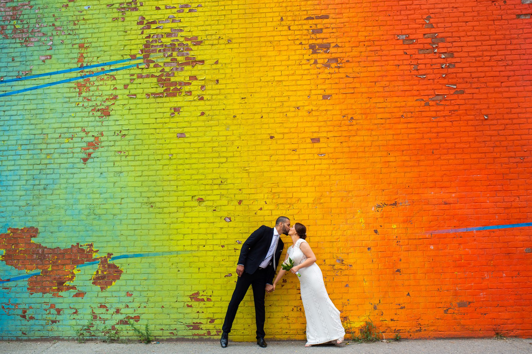 Rainbow Wall Brooklyn Wedding Photo 