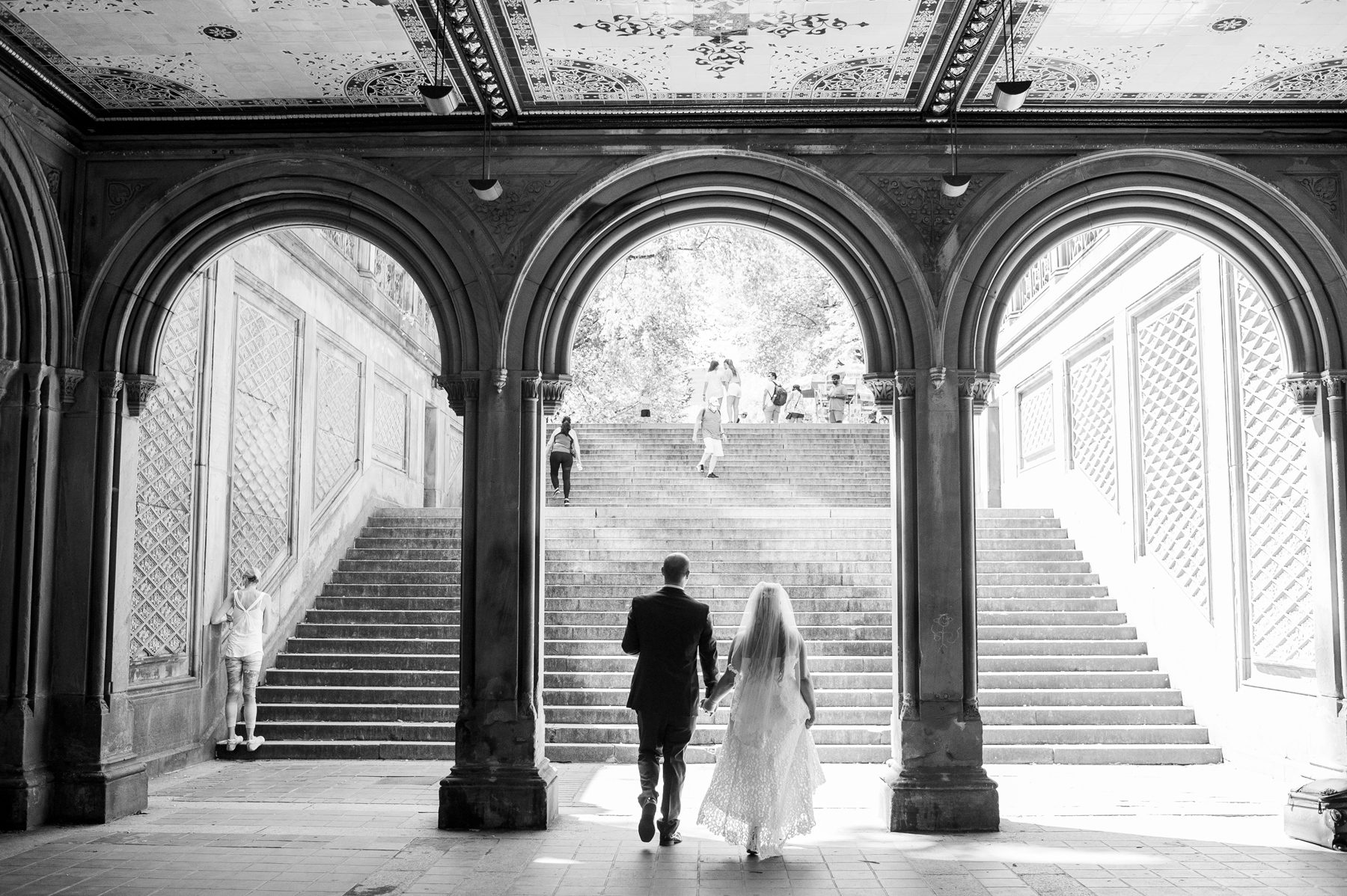 Black and White Wedding Photos at Bethesda Terrace 