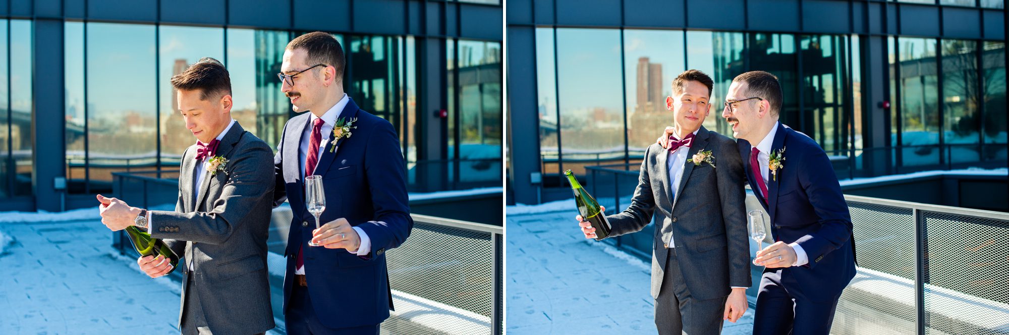 Popping Champagne after Wedding Ceremony