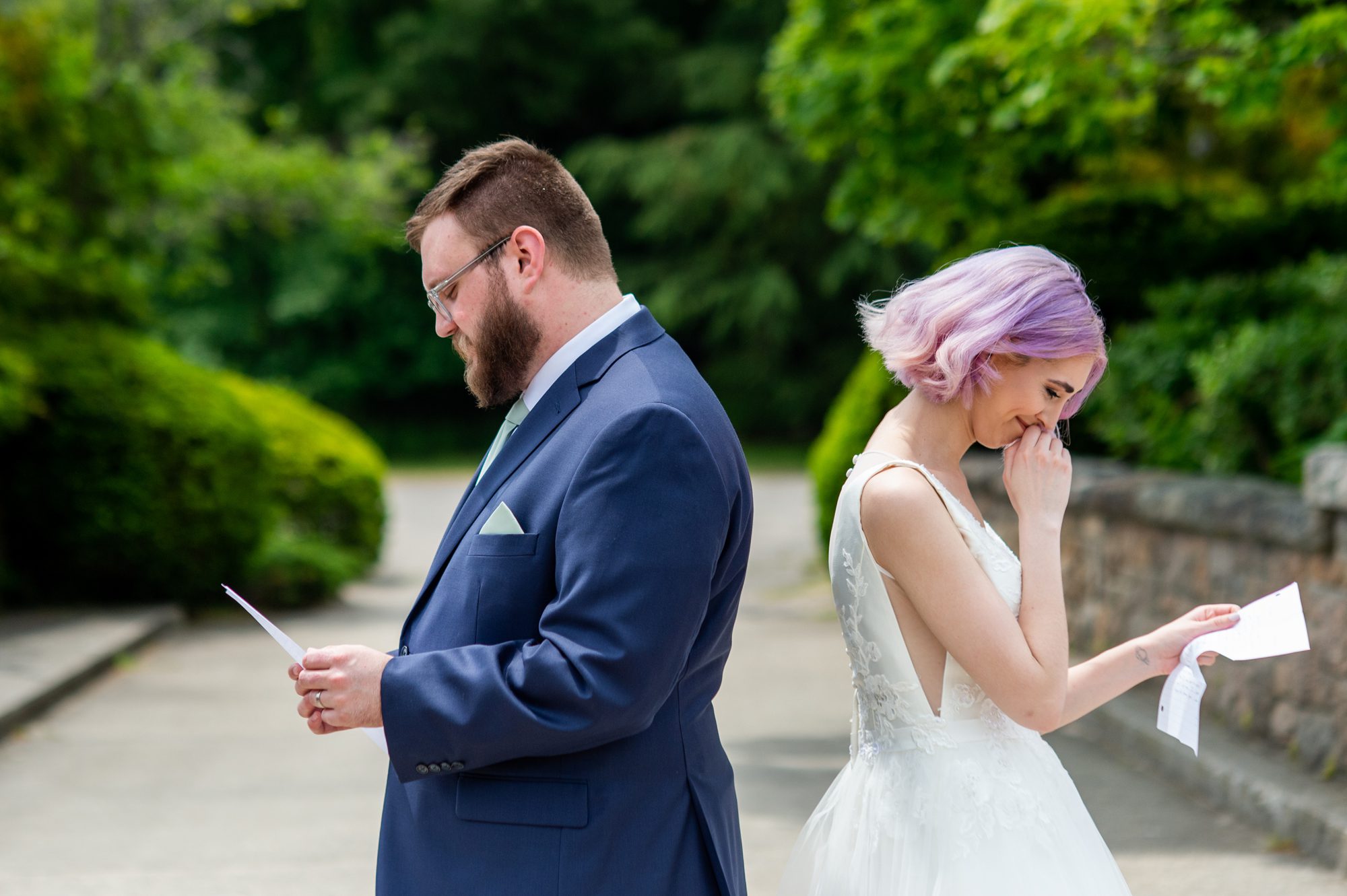 Couple Reading Letters on Wedding Day