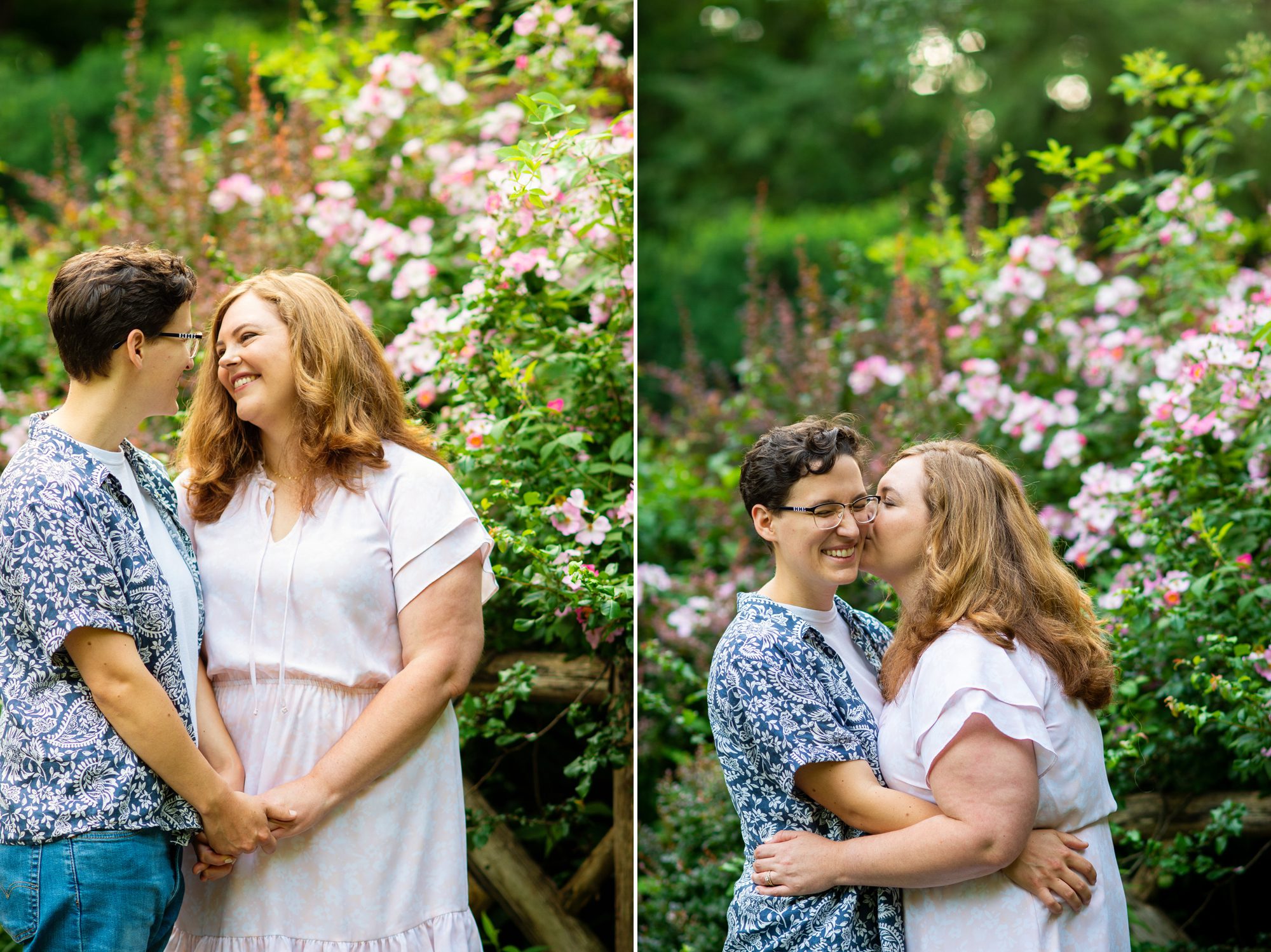 Queer Engagement Photos in Central Park Shakespeare Garden
