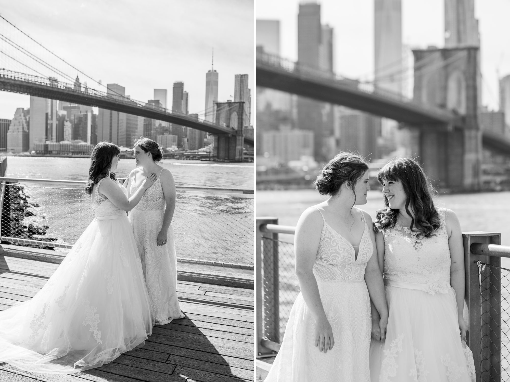 Black and White Wedding Photos Two Brides Brooklyn 