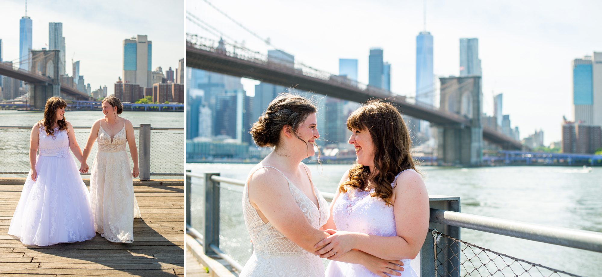 Wedding Photos with Two Brides in Brooklyn Bridge Park 