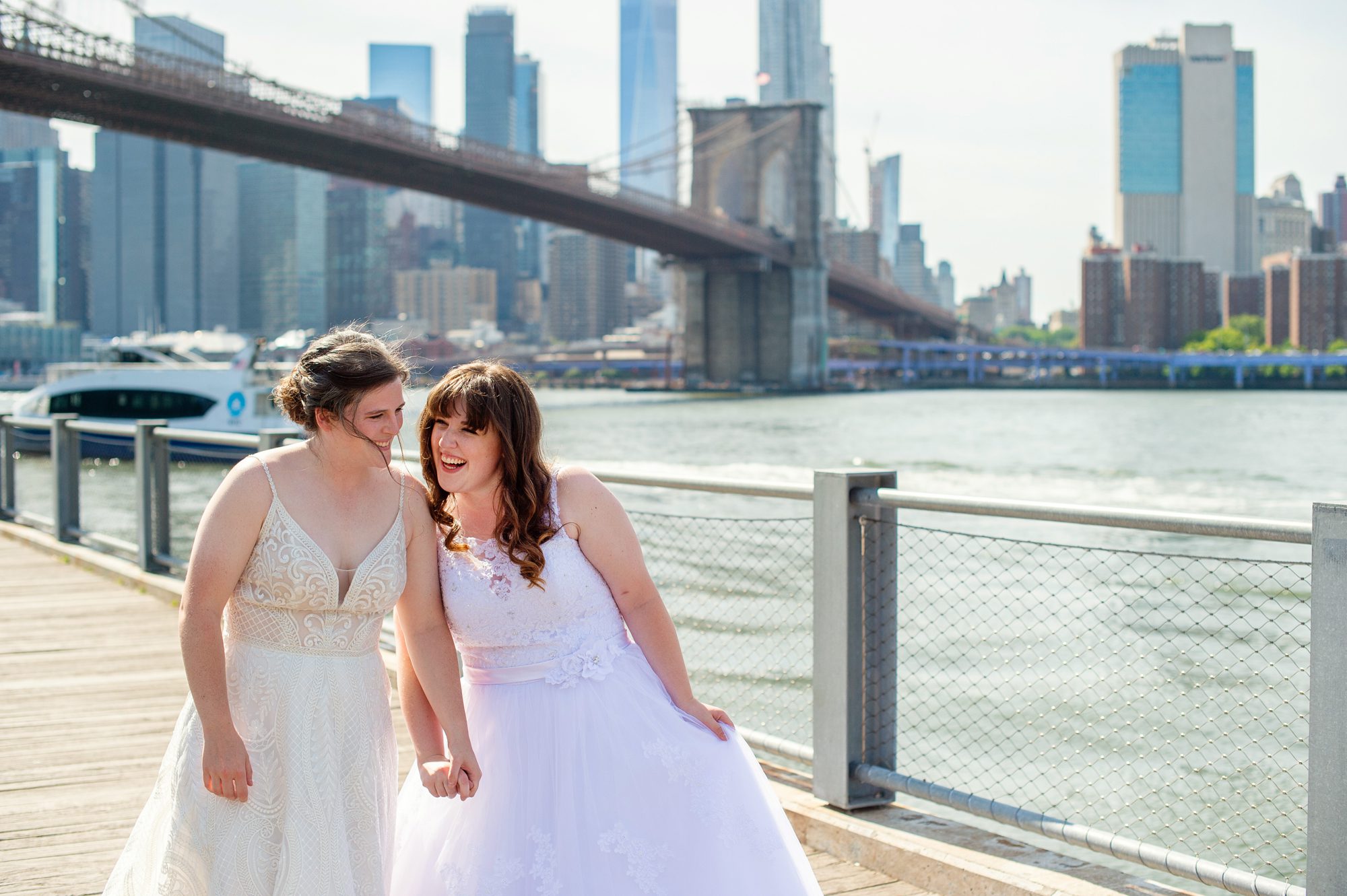 Elopement Photos with Two Brides in Brooklyn Bridge Park 