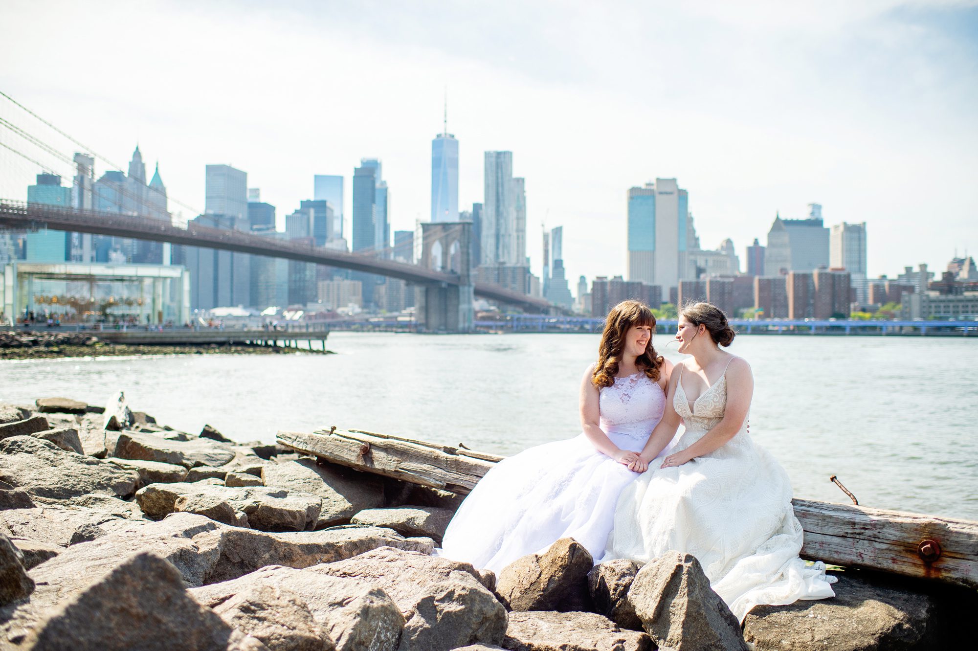 Two Brides in Brooklyn Bridge Park 