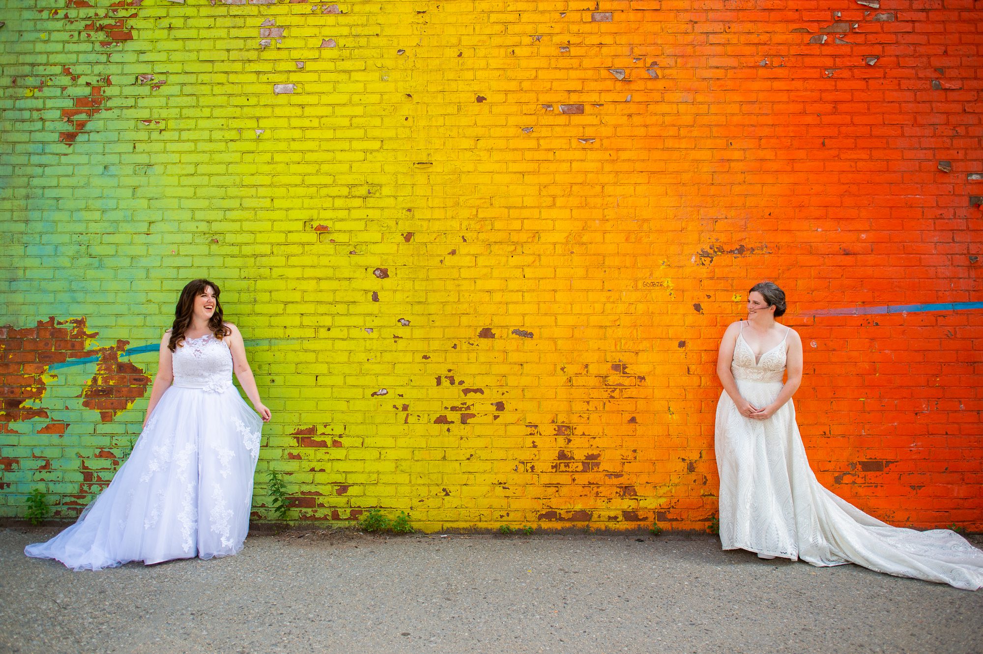 Rainbow Wall Dumbo Brooklyn Wedding Photos 