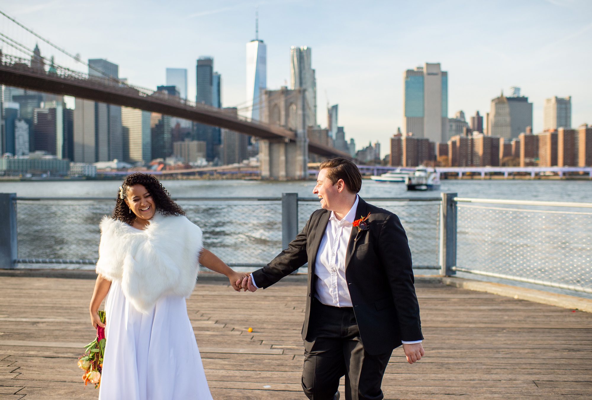 Happy Wedding Photos in Brooklyn Bridge Park 