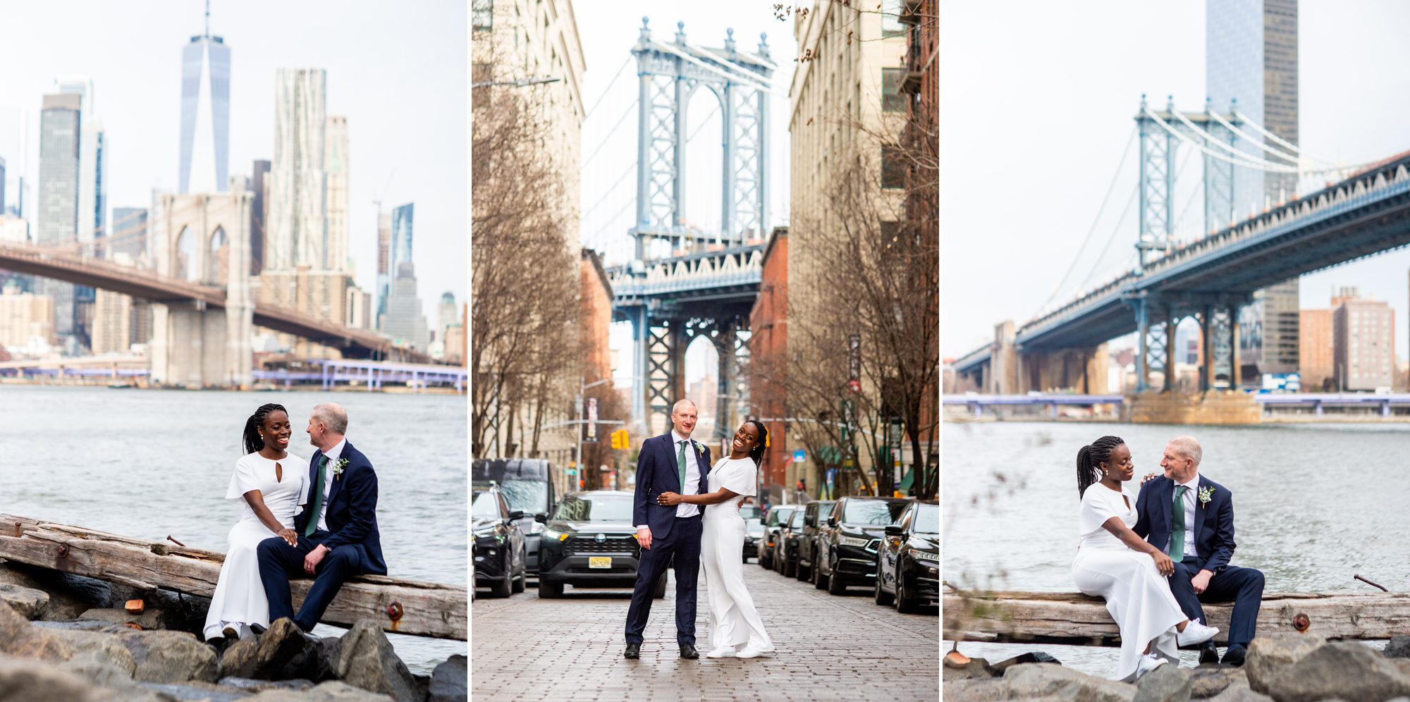 Elopement Photos with Brooklyn Bridge and Manhattan Bridge 