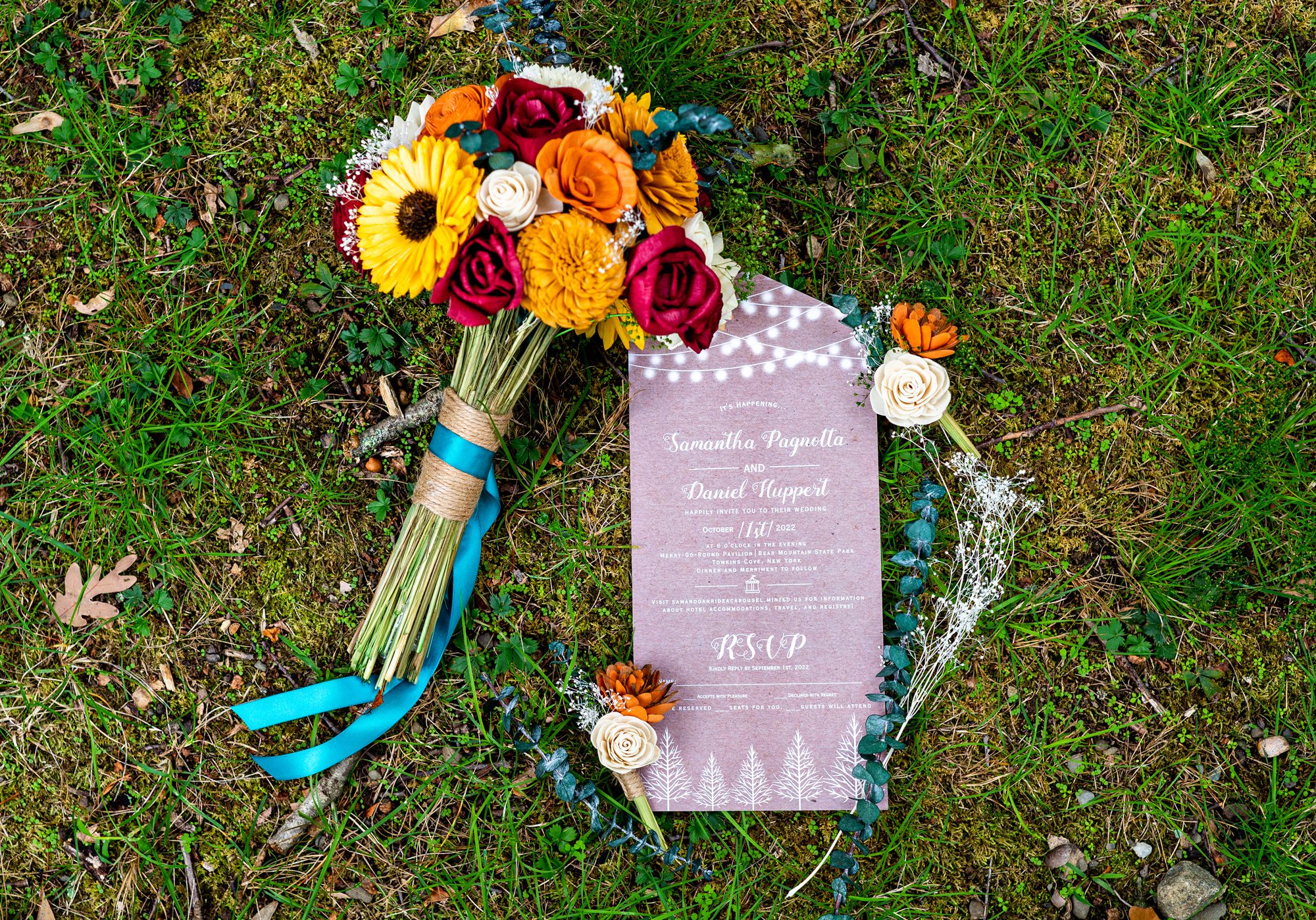 Wedding Details with Wooden Flowers
