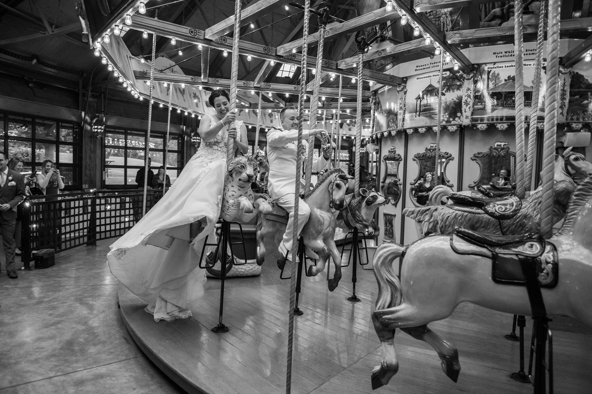 Black and White Wedding on Bear Mountain Inn Carousel 