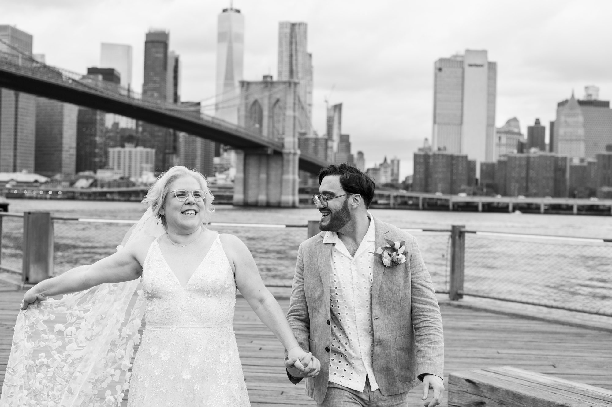 Brooklyn Bridge Park Wedding Bride with Glasses
