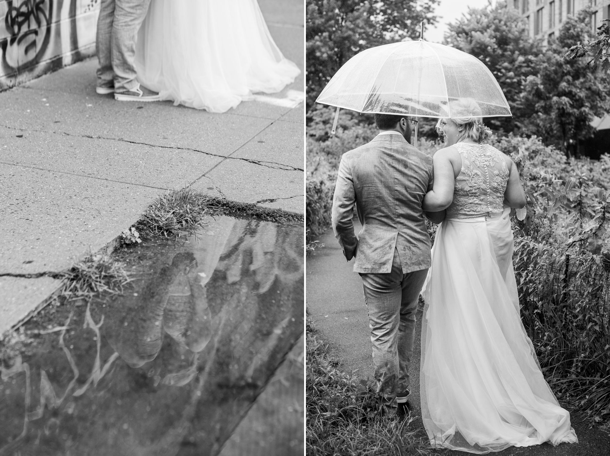 Black and White Rainy Day Wedding Photos 