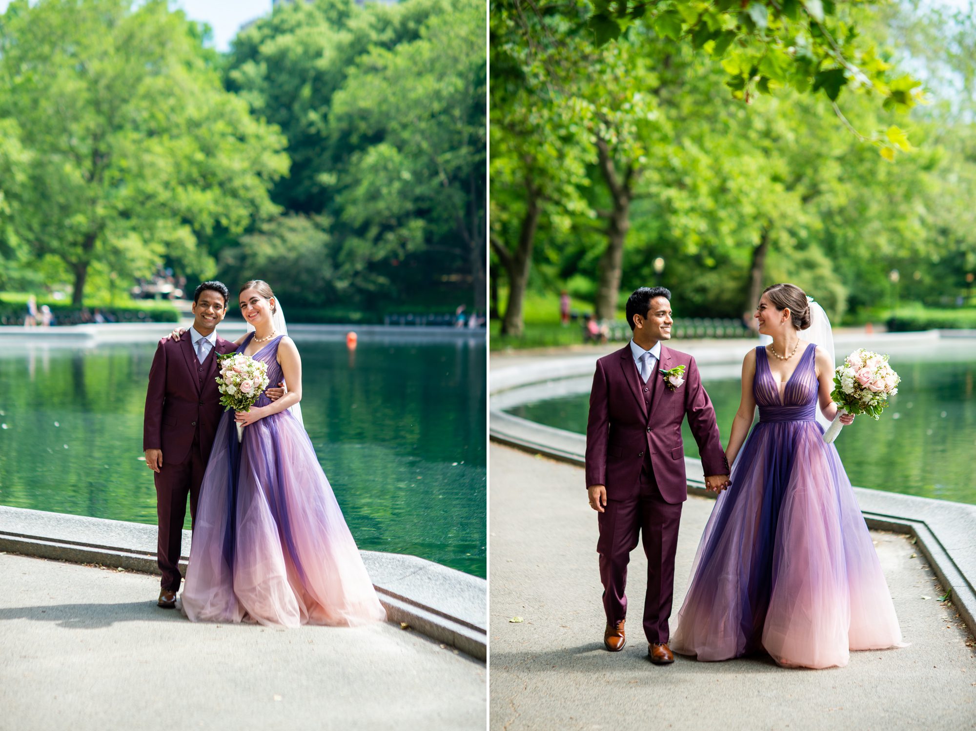 Bride in Purple Dress in Central Park 