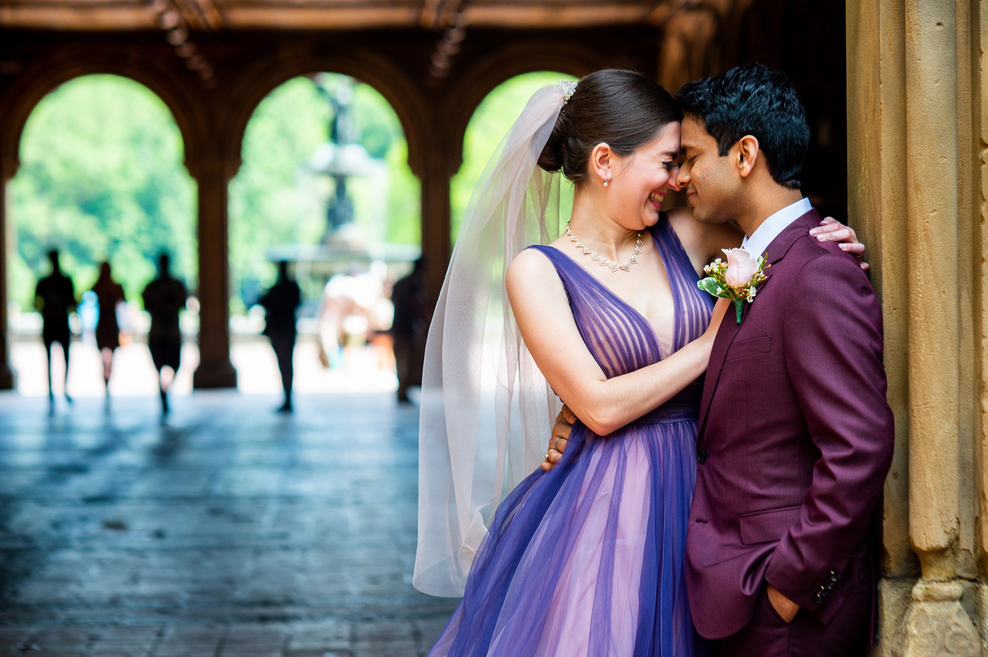 Couple at Bethesda Terrace for Central Park Wedding
