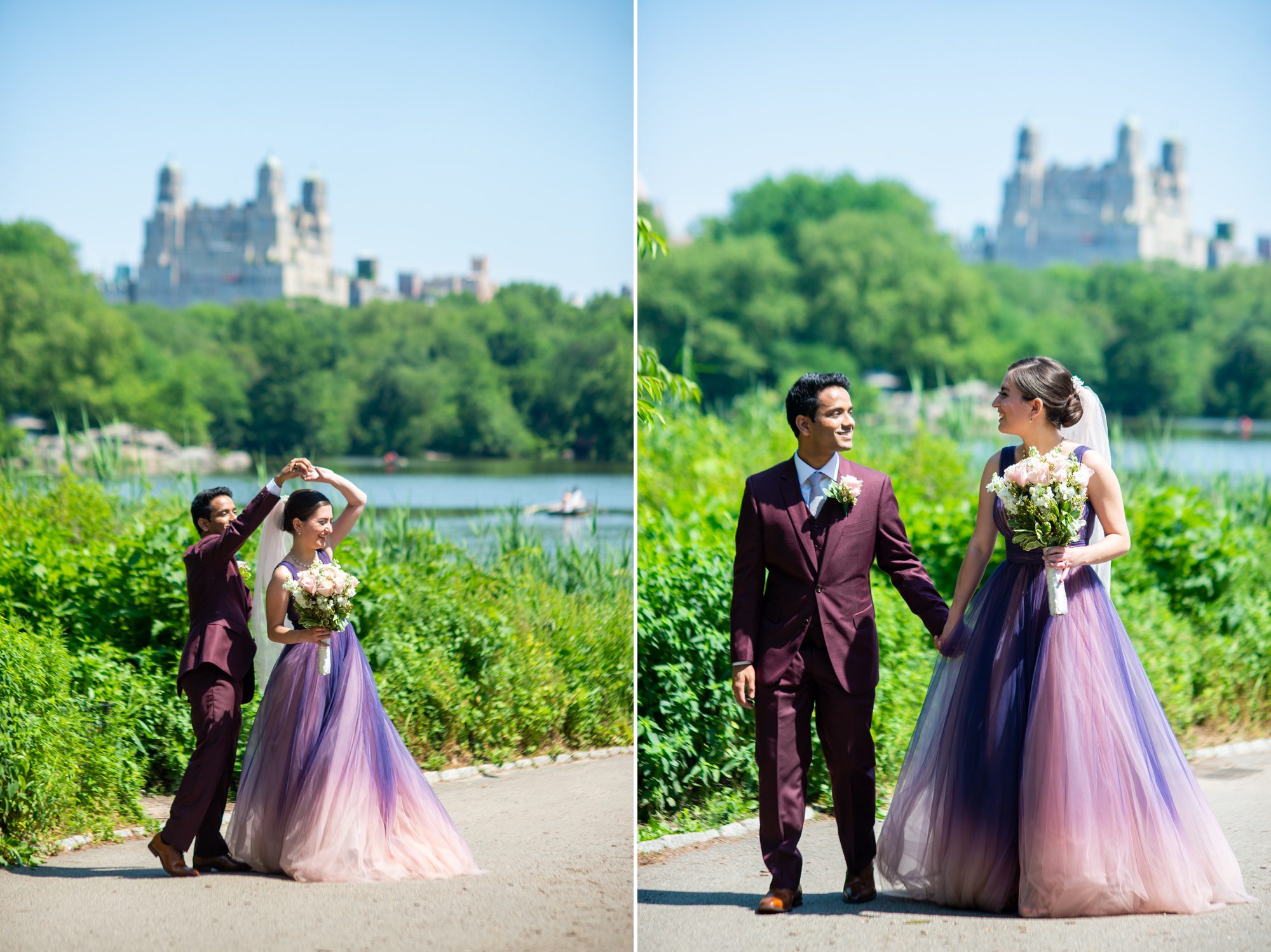 Bride in Purple Wedding Dress Central Park 