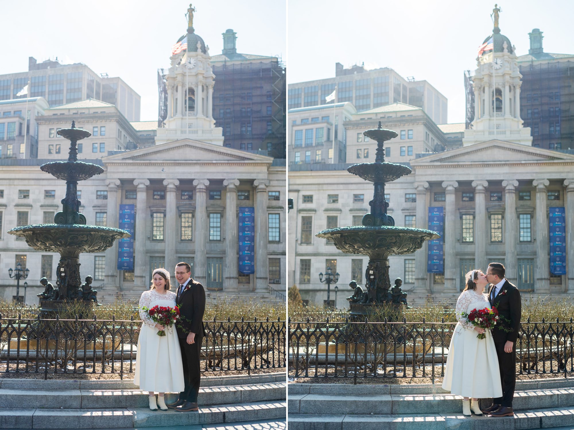 Elopement photos at Cadman Plaza in Brooklyn 