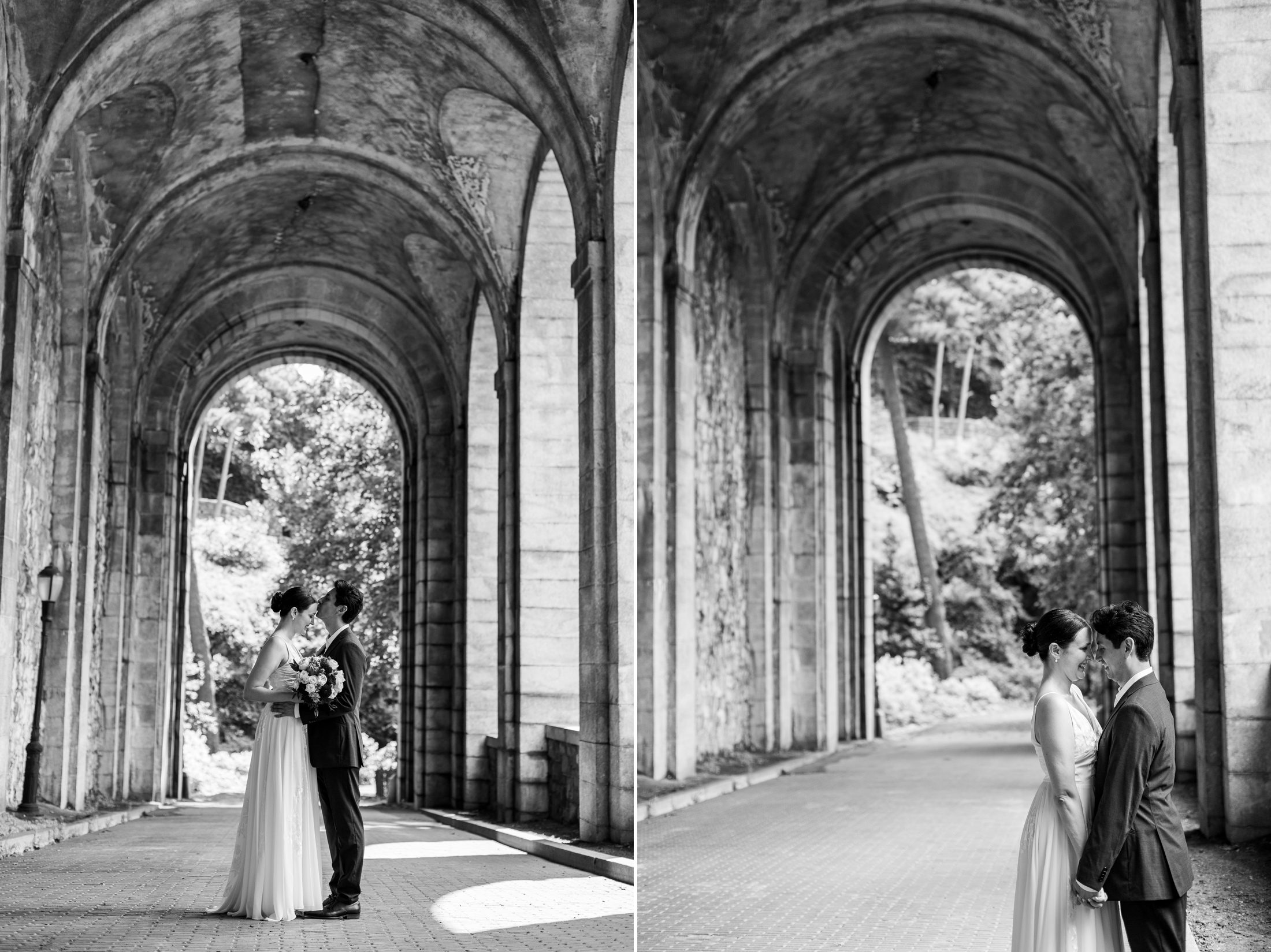 Black and White Wedding Photos in Fort Tryon Park 