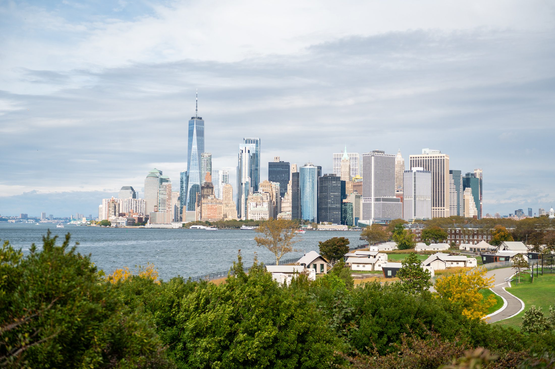 The view of the NYC skyline from the top of Governors Island