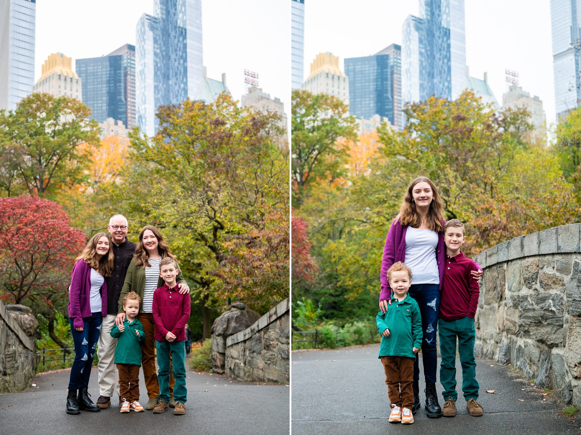 Family during their Central Park family session posing on the Gapstow Bridge