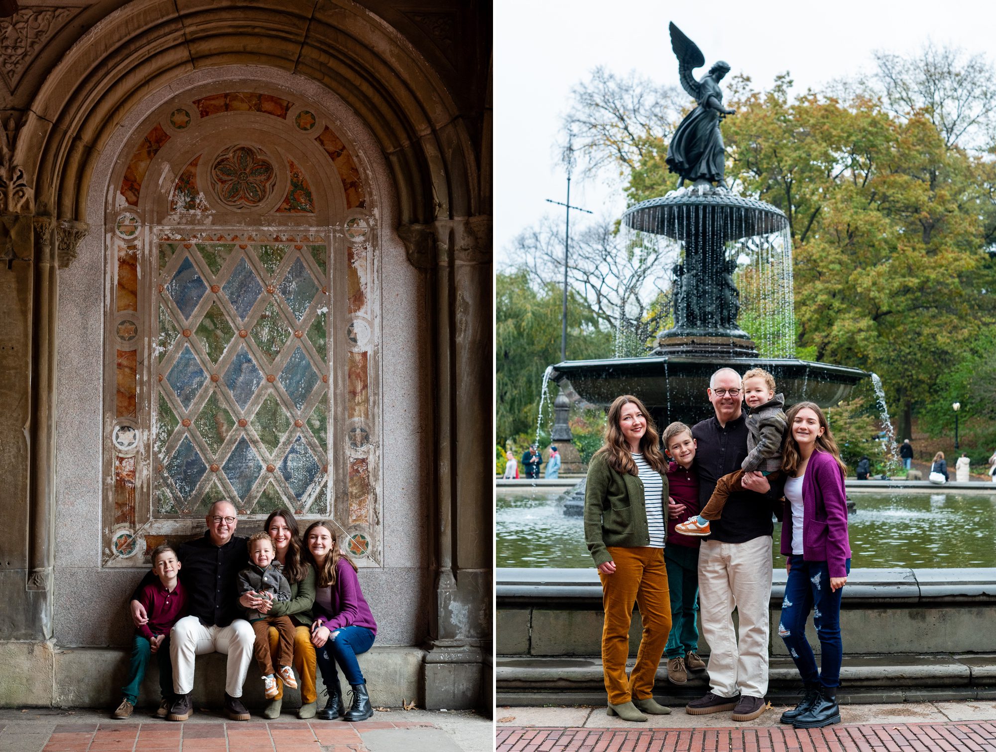 Family photos in Bethesda Terrace and Bethesda Fountain in Central Park 