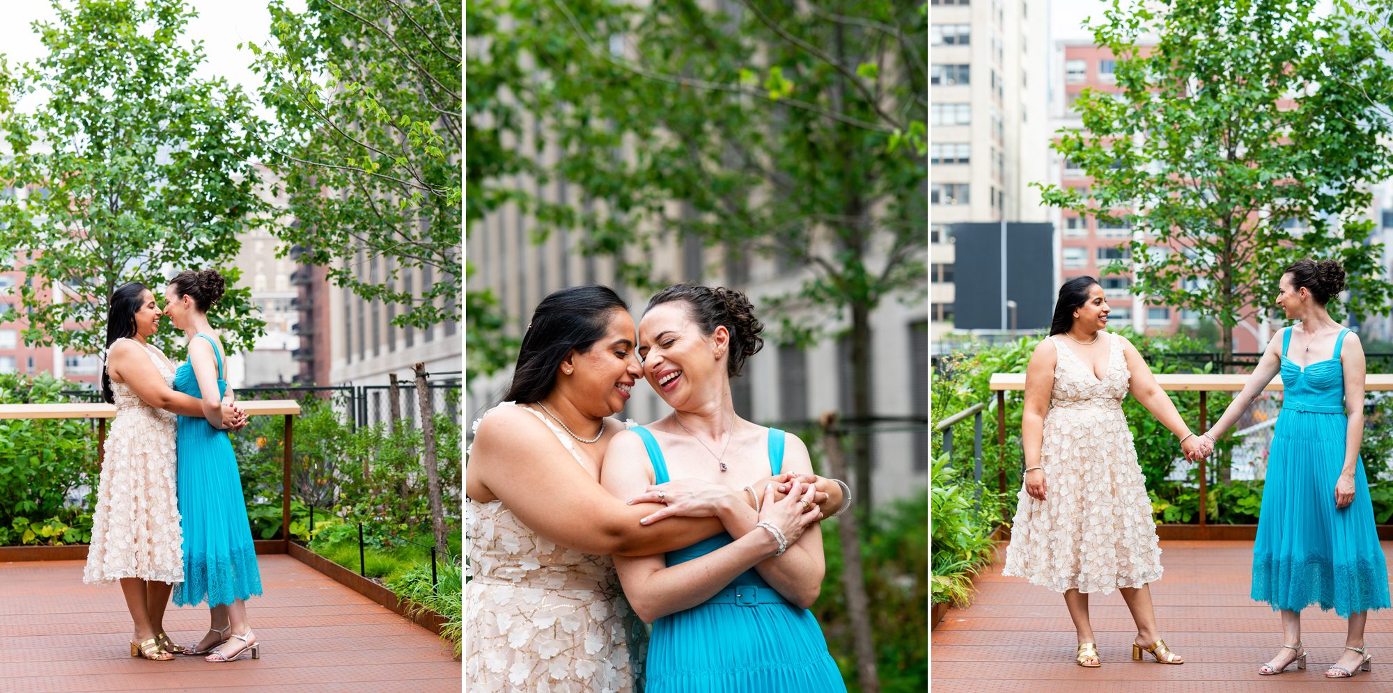 Elopement photos with two brides on the highline in NYC. 