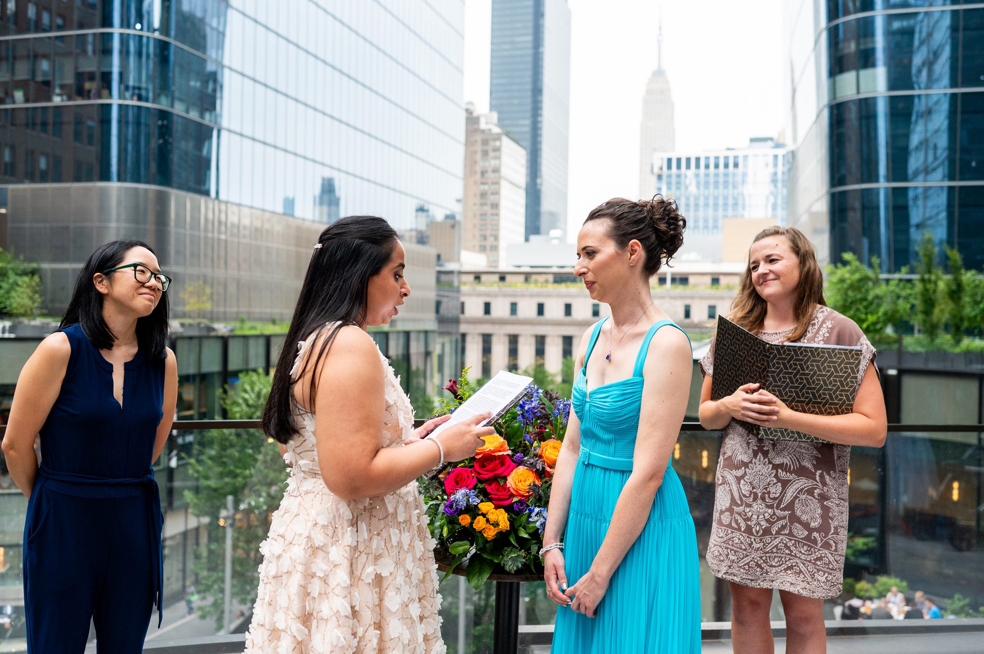 Couple exchanging vows during their NYC Elopement ceremony. 