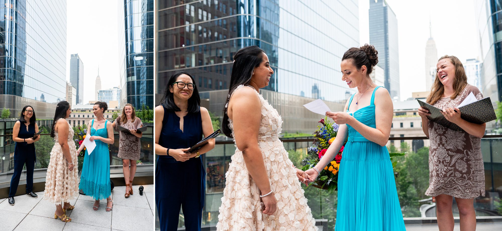 Two brides exchanging vows during their New York Elopement 