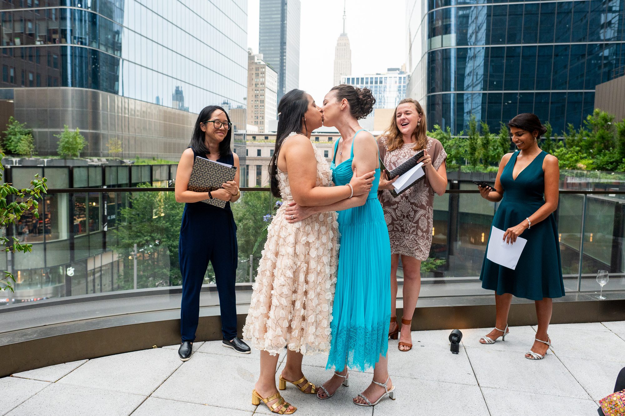 Brides kissing after their NYC Elopement Ceremony. 