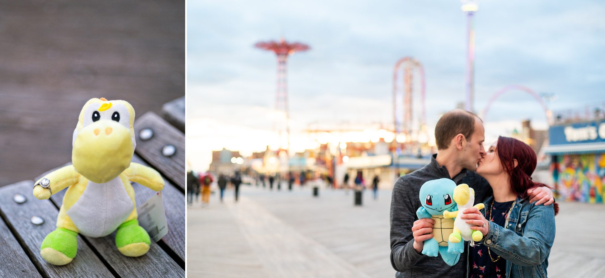 Couple with stuffed animal in Coney Island Brooklyn 