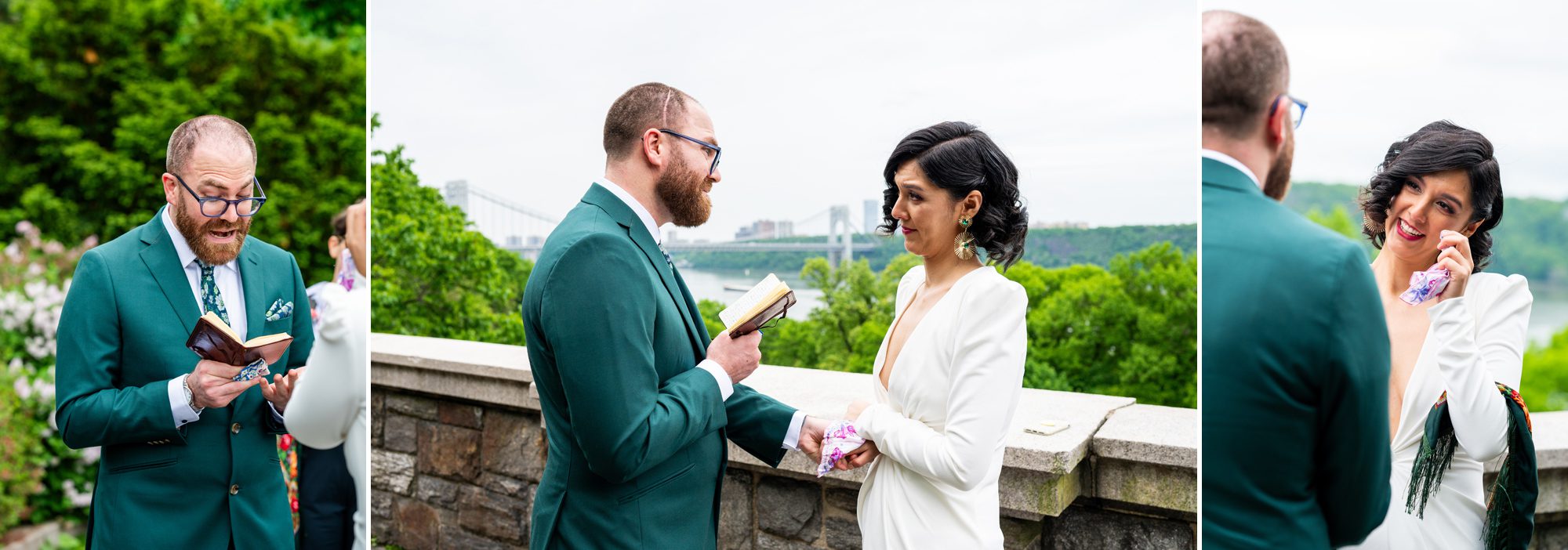 Couple exchanging vows during their elopement in Fort Tryon Park