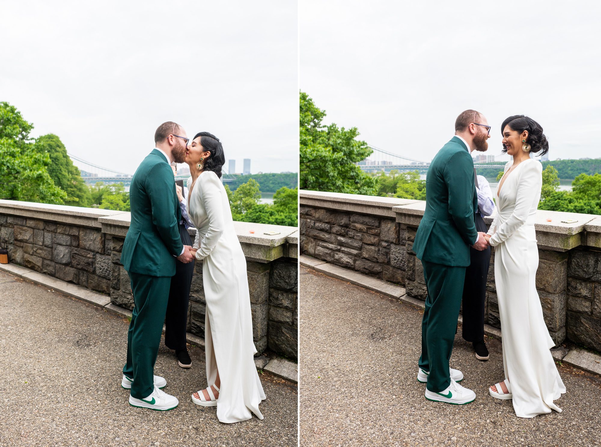 Couple kissing at the end of elopement ceremony 