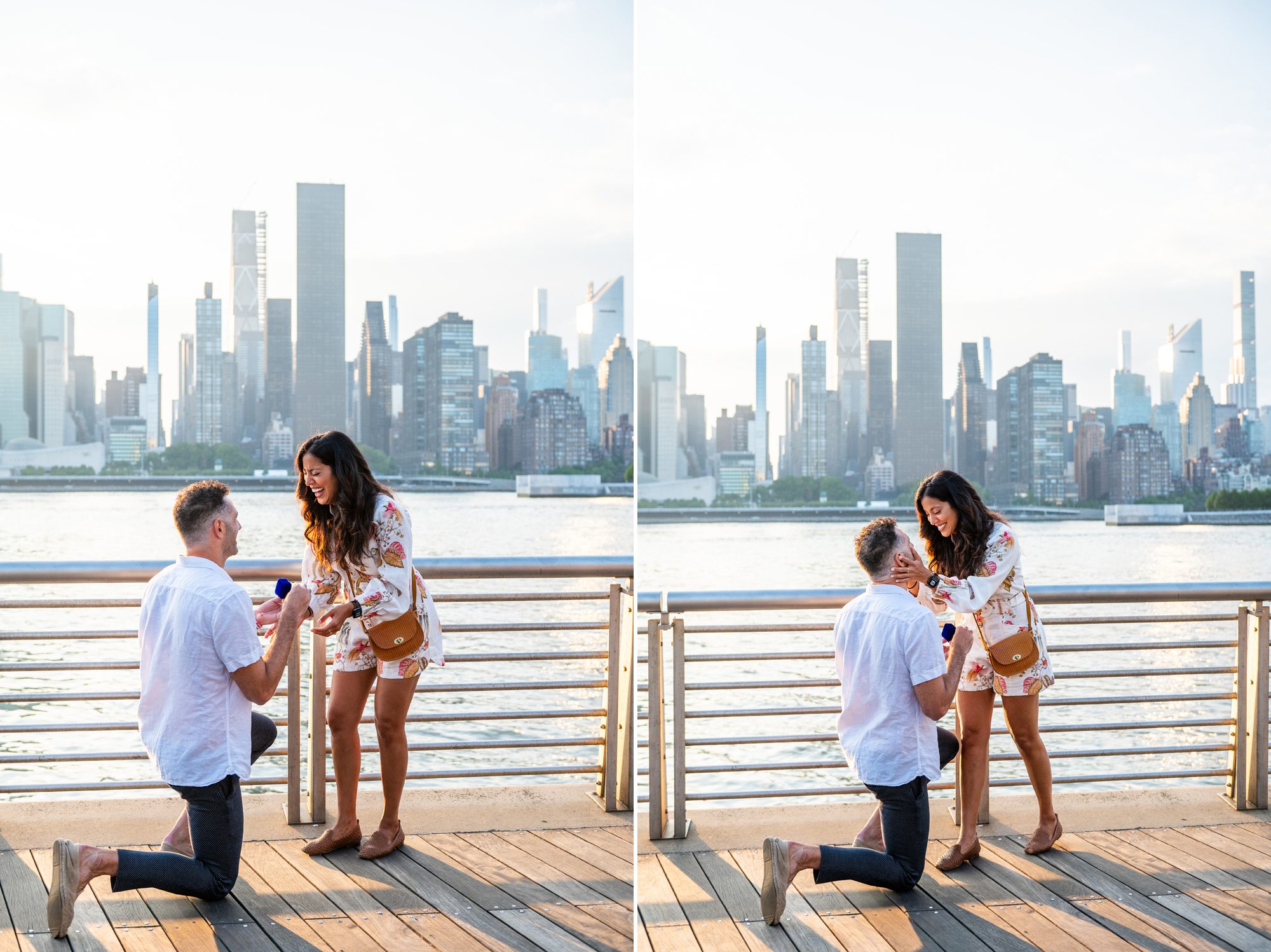 A woman reacting to her surprise marriage proposal in Gantry Park in NYC. 
