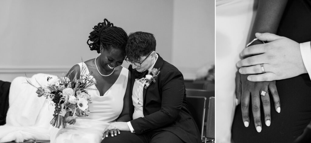 Black and white photos of couple at NYC City Hall Elopement 