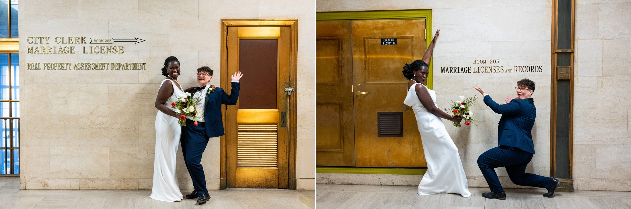 Photos of a couple outside Brooklyn City Clerk's Office 